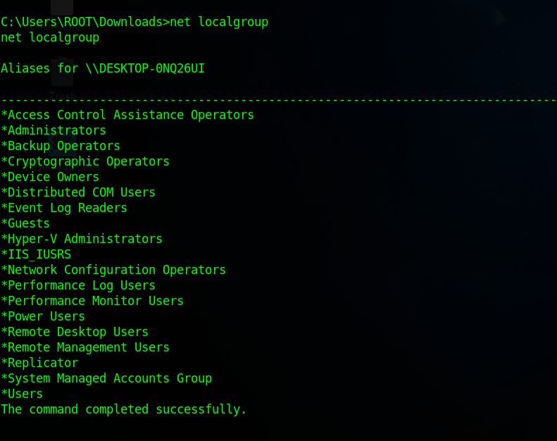 NET LOCAL GROUP Command Execution